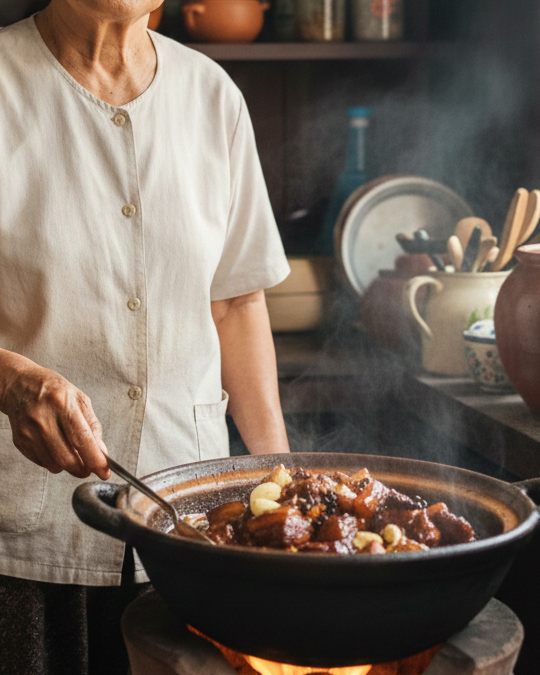 ภาพบรรยากาศการทำหมูฮ้องสูตรดั้งเดิมจากครัวบ้านแบบโฮมเมด
